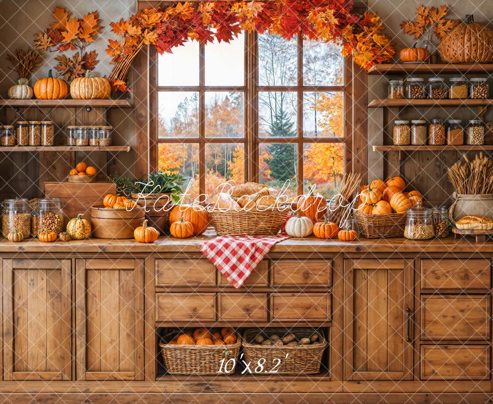 Kate Automne Citrouilles Cuisine Bois Toile de fond conçue par Emetselch