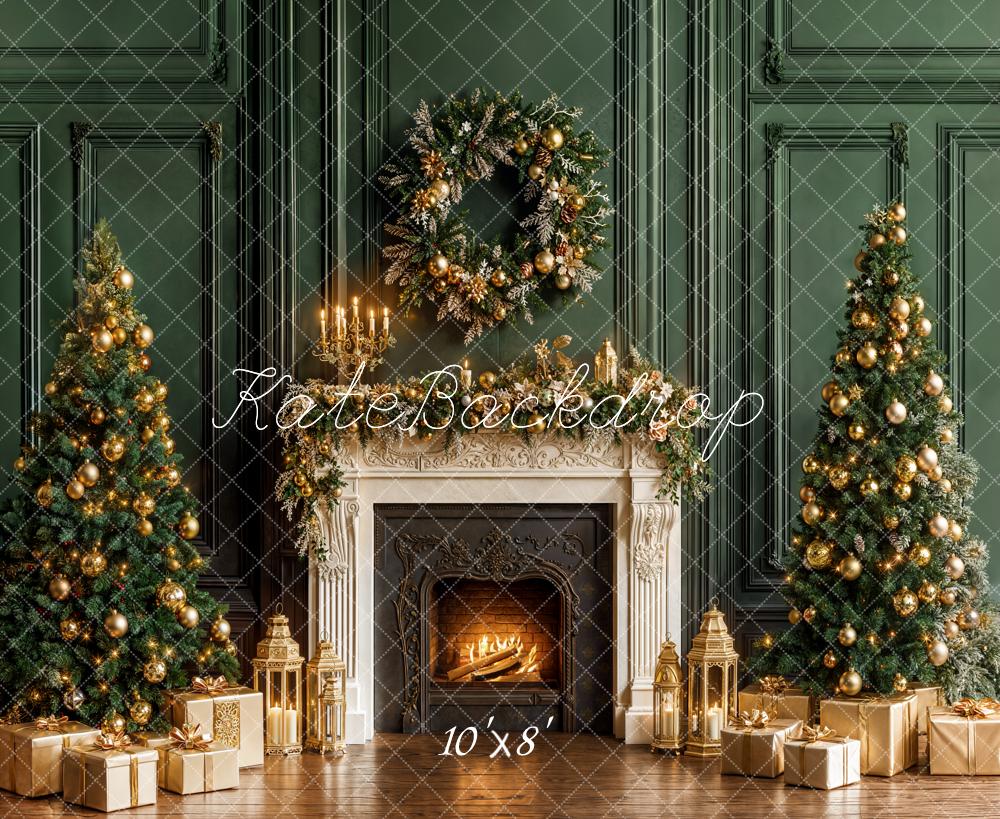 Kate Noël Cheminée Sapins Cadeaux Toile de fond en Laine conçue par Emetselch - Kate Backdrop FR