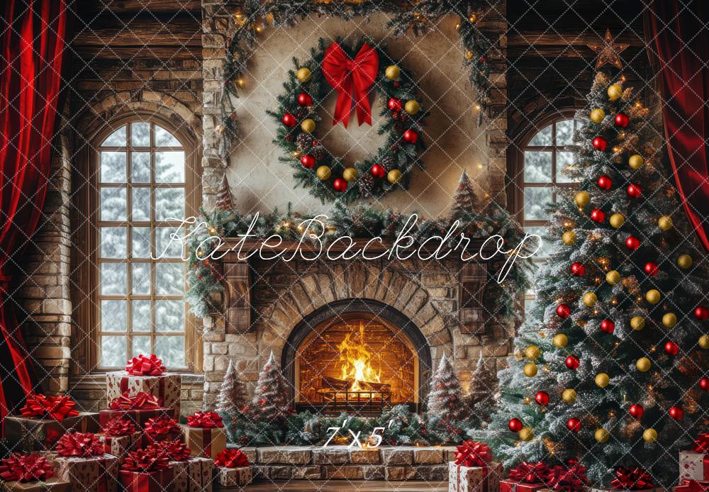Kate Sapin de Noël Cheminée Classique Toile de fond conçue par Mini MakeBelieve