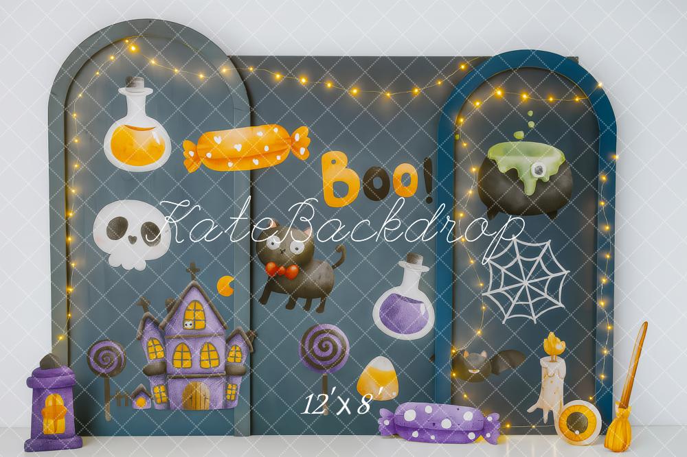 Kate Halloween Bonbons Maison Chat Toile de fond conçue par Patty Roberts - Kate Backdrop FR