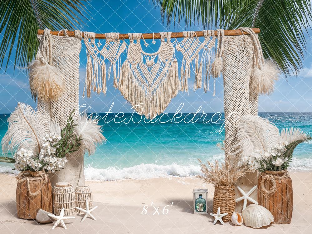 Kate Bohème Été Plage Macramé Mer Toile de fond en Laine conçue par Emetselch - Kate Backdrop FR