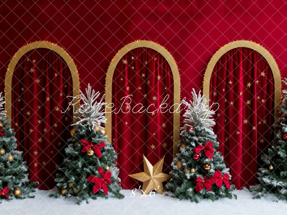 Kate Noël Arches Sapins Rouge Toile de fond conçue par Patty Roberts - Kate Backdrop FR
