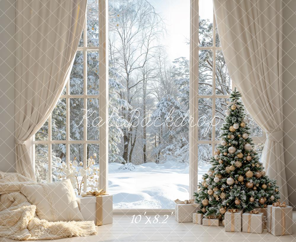 Kate Noël Arbre Cadeaux Fenêtre Hiver Toile de fond conçue par Emetselch - Kate Backdrop FR