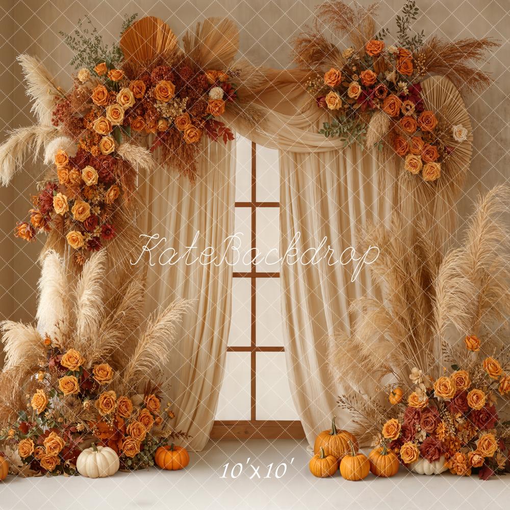 Kate Automne Fleurs Pampas Citrouilles Toile de fond conçue par Emetselch - Kate Backdrop FR