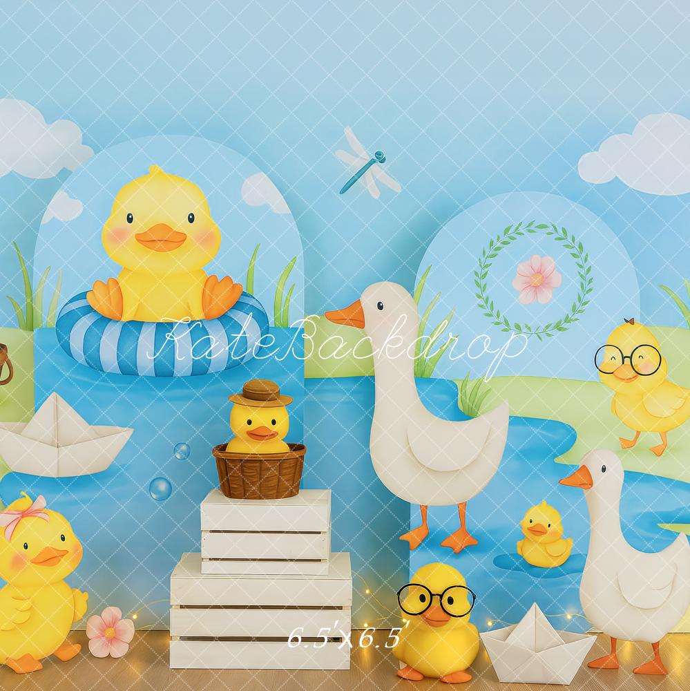 Kate Canards Bébés Étang Bleu Toile de fond conçue par Patty Roberts - Kate Backdrop FR