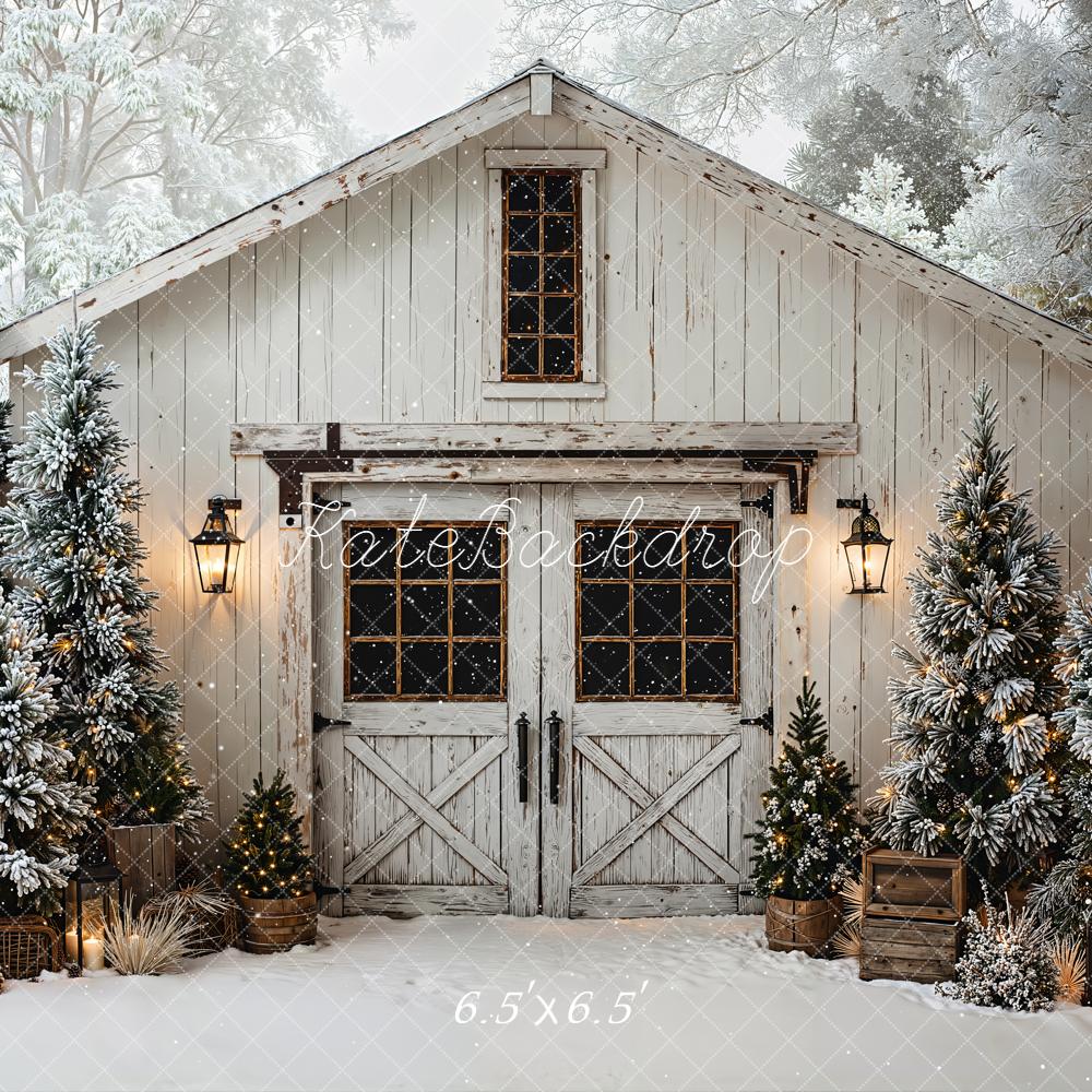 Kate Hiver Maison Blanche Sapins Neige Toile de fond conçue par Emetselch