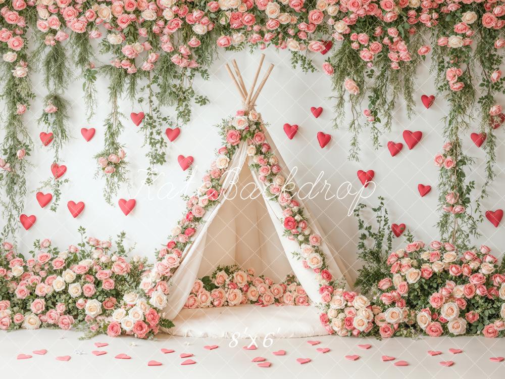 Kate Saint Valentin Tente Fleurs Cœurs Toile de fond conçue par Emetselch