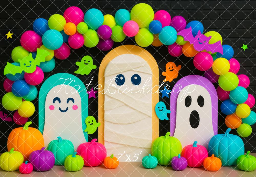 Kate Halloween Fantômes Citrouilles Ballons Toile de fond conçue par Mini MakeBelieve - Kate Backdrop FR