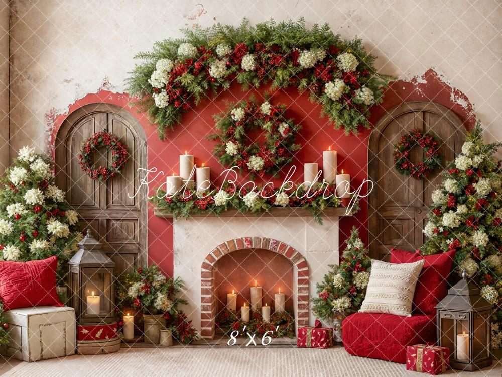 Kate Noël Cheminée Bougies Porte Sapins Toile de fond conçue par Emetselch - Kate Backdrop FR