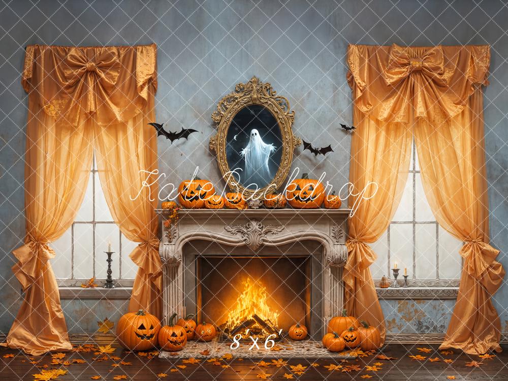 Kate Halloween Cheminée Citrouilles Fantôme Toile de fond conçue par Emetselch - Kate Backdrop FR