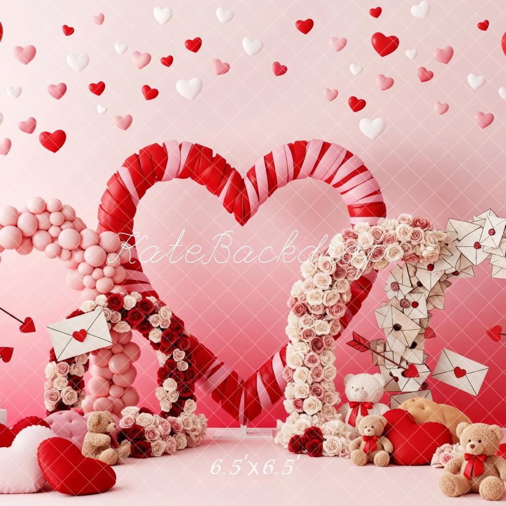 Kate Saint Valentin Cœurs Lettres Ballons Toile de fond conçue par Patty Roberts - Kate Backdrop FR
