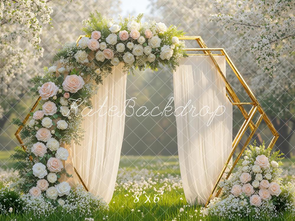 Kate Mariage Arche Fleurs Lumière du Soleil Toile de fond conçue par Mini MakeBelieve