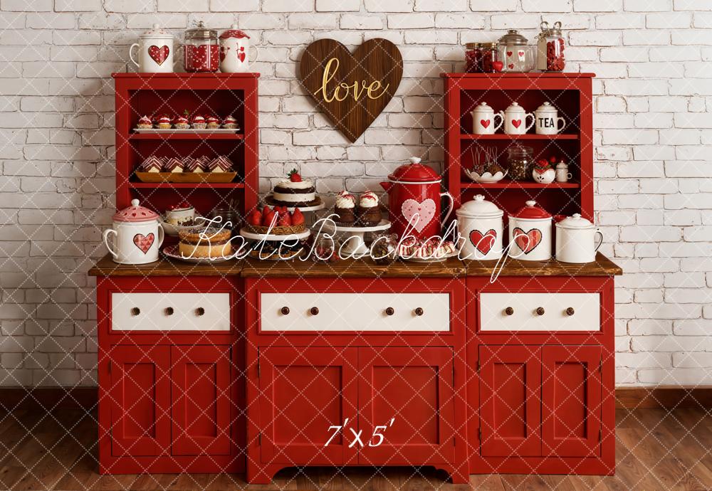 Kate Saint Valentin Cuisine Rouge Desserts Toile de fond conçue par Emetselch - Kate Backdrop FR