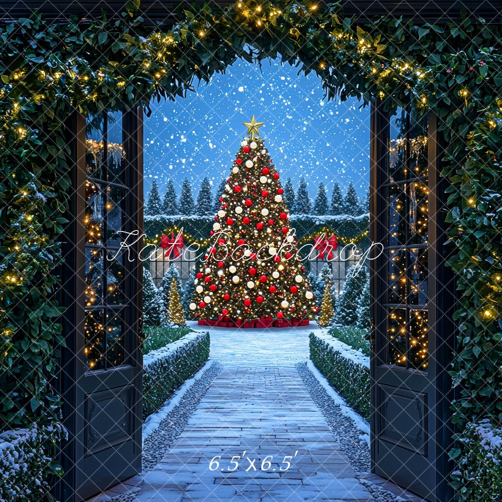 Kate Sapin de Noël Lumières Porte Neige Toile de fond conçue par Mini MakeBelieve - Kate Backdrop FR