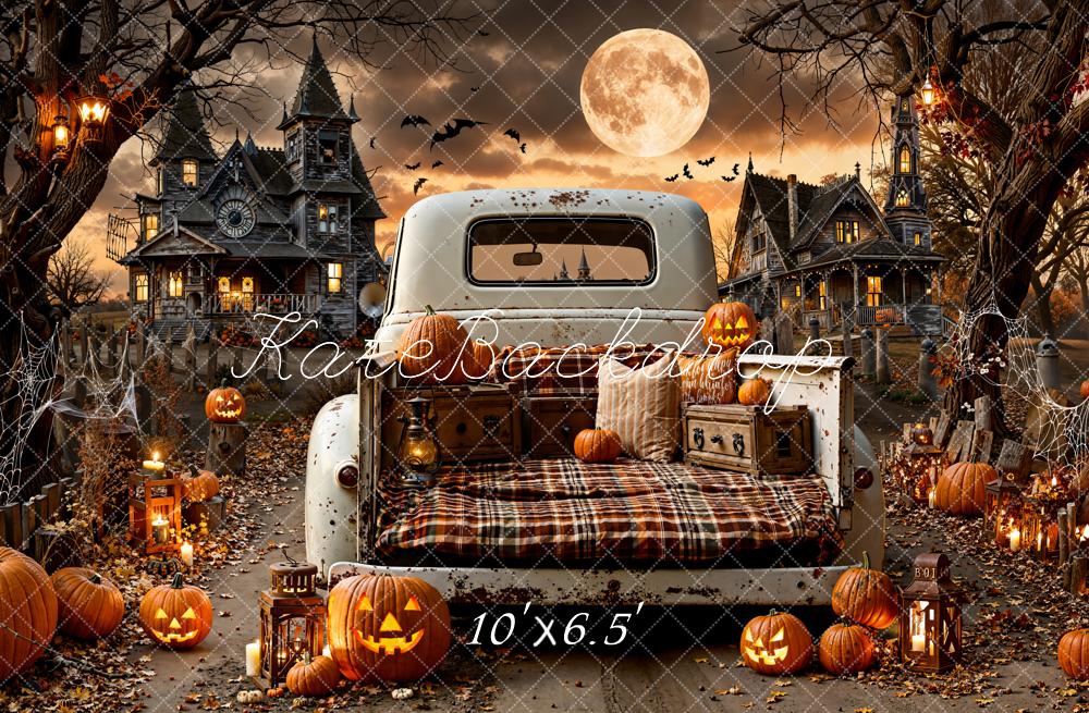 Kate Halloween Camion Citrouilles Lune Toile de fond en Laine conçue par Emetselch - Kate Backdrop FR