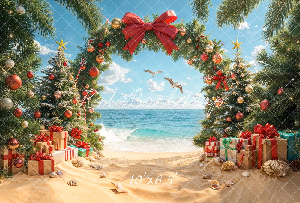 Kate Noël Plage Sapins Cadeaux Toile de fond en Laine conçue par Emetselch