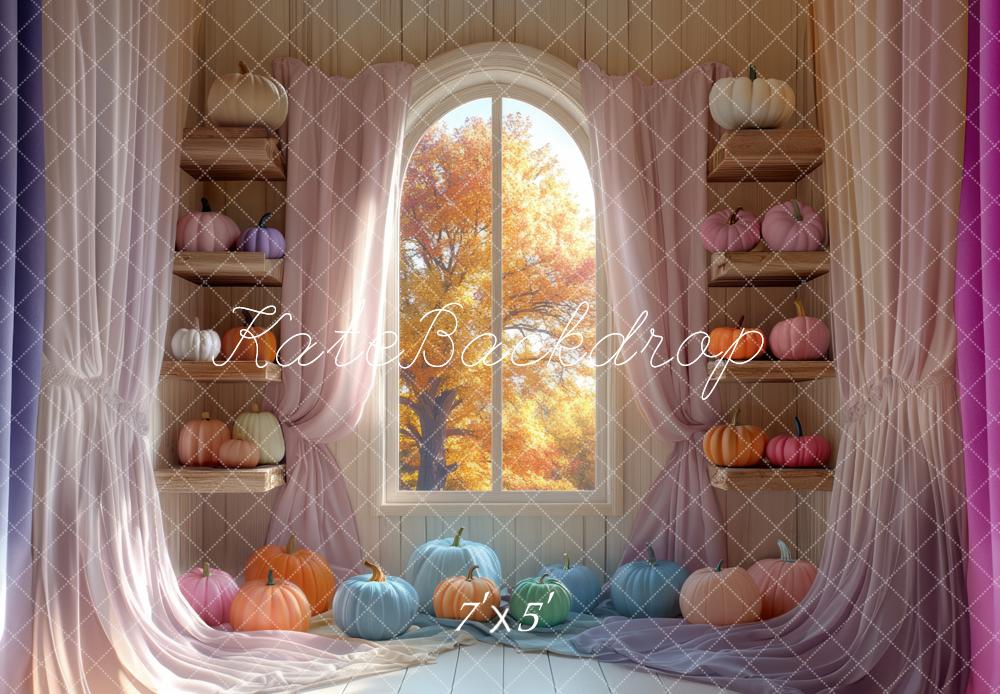 Kate Automne Citrouilles Fenêtre Rideaux Toile de fond conçue par Mini MakeBelieve - Kate Backdrop FR