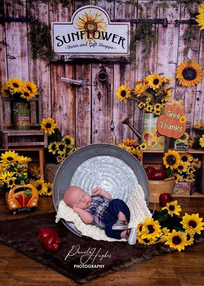 Kate Tournesol Mur Bois Automne Toile de fond pour la photographie - Kate Backdrop FR