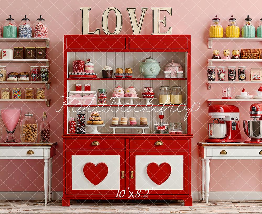Kate La Saint Valentin Cuisine Pâtisserie Rouge Toile de fond conçue par Emetselch - Kate Backdrop FR