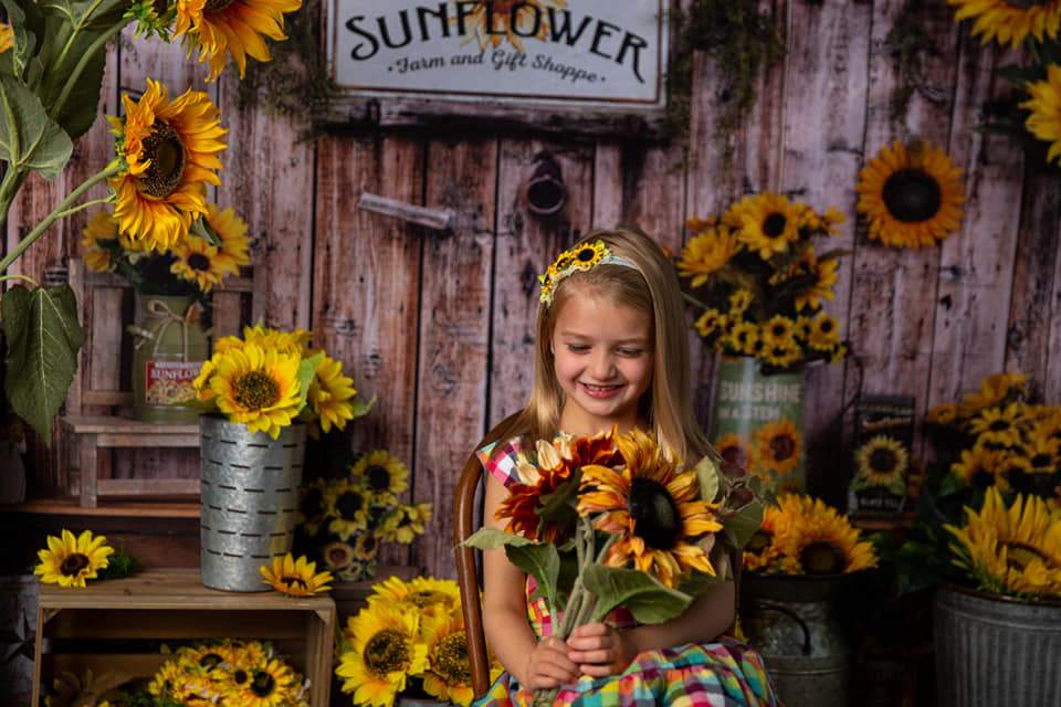 Kate Tournesol Mur Bois Automne Toile de fond pour la photographie - Kate Backdrop FR