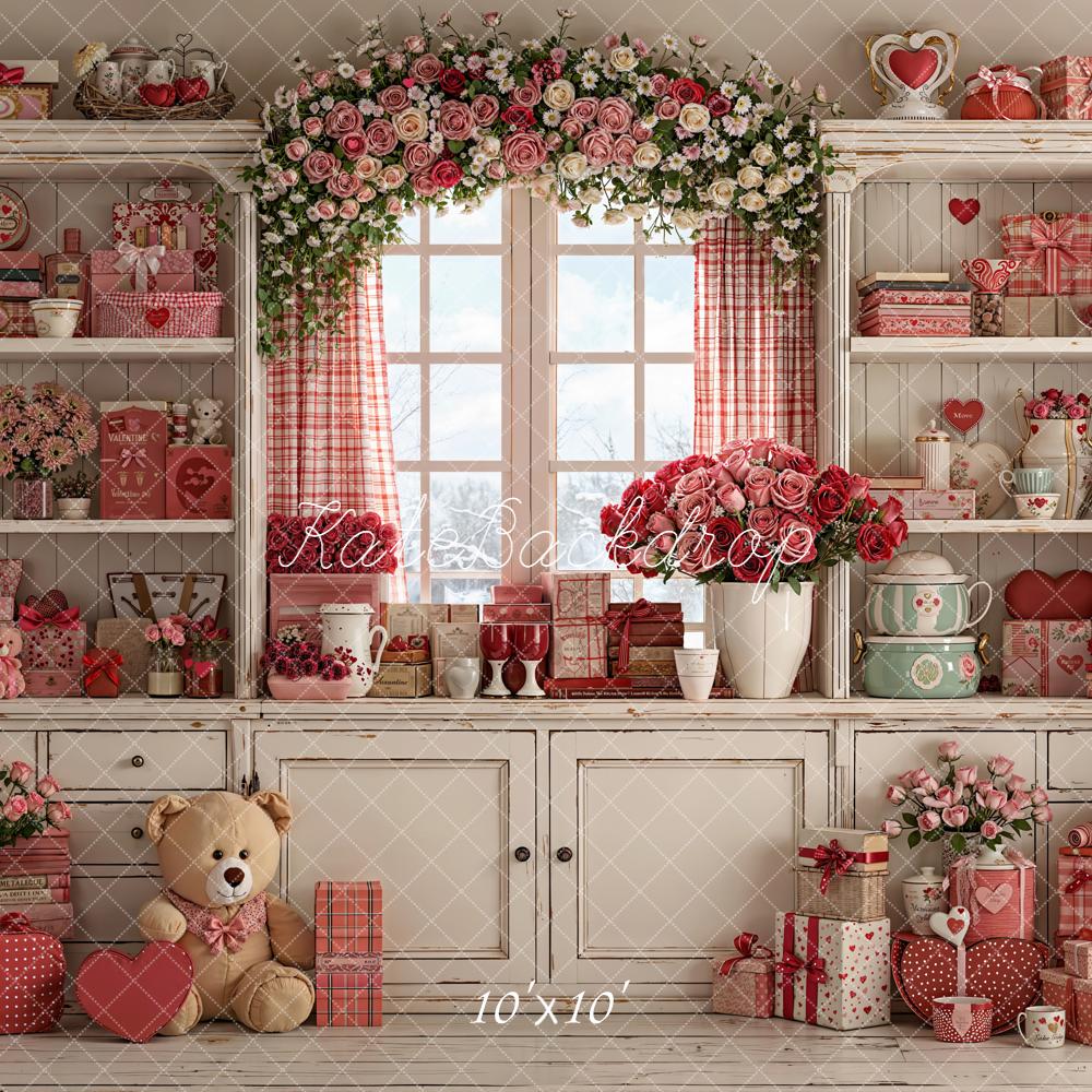 Kate Saint Valentin Fleurs Cadeaux Ours Toile de fond conçue par Emetselch - Kate Backdrop FR