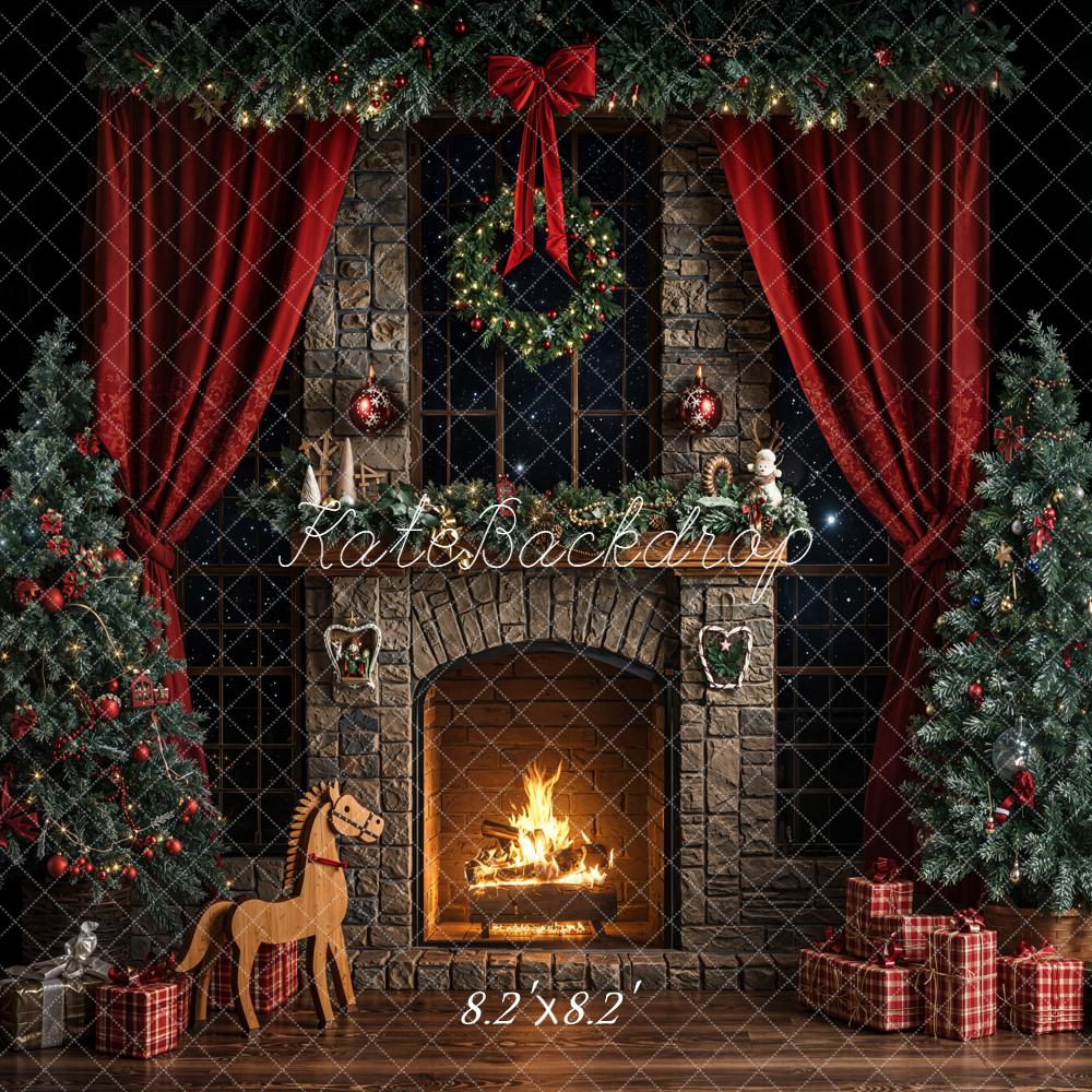 Kate Noël Cheminée Sapins Rideaux Toile de fond conçue par Emetselch - Kate Backdrop FR