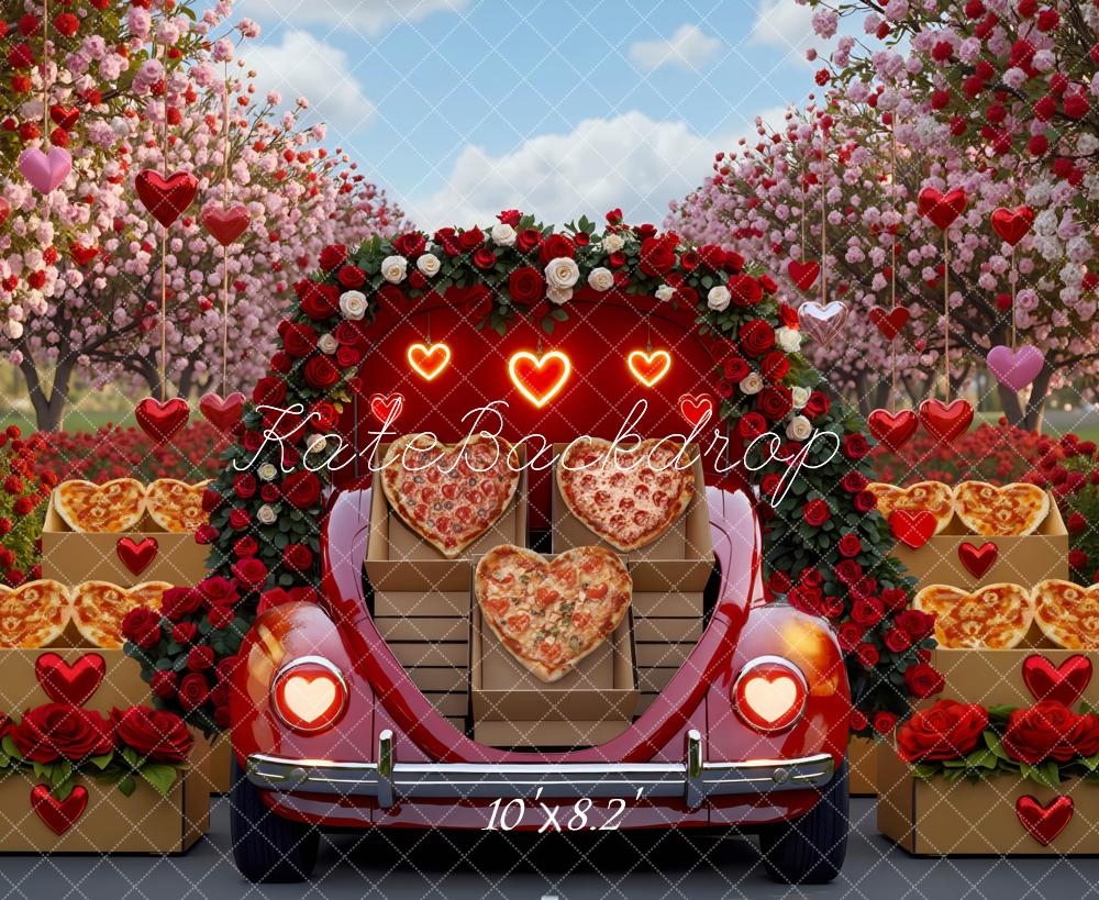 Kate Saint Valentin Voiture Coeurs Fleurs Toile de fond conçue par Mini MakeBelieve - Kate Backdrop FR