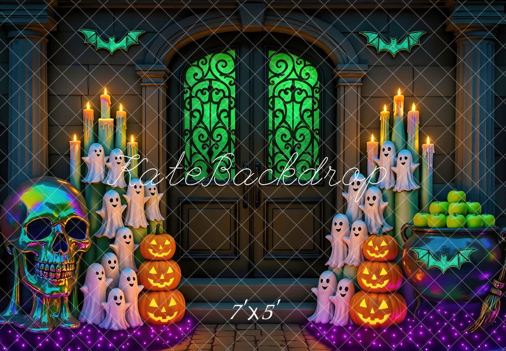 Kate Halloween Fantômes Citrouilles Porte Toile de fond conçue par Mini MakeBelieve