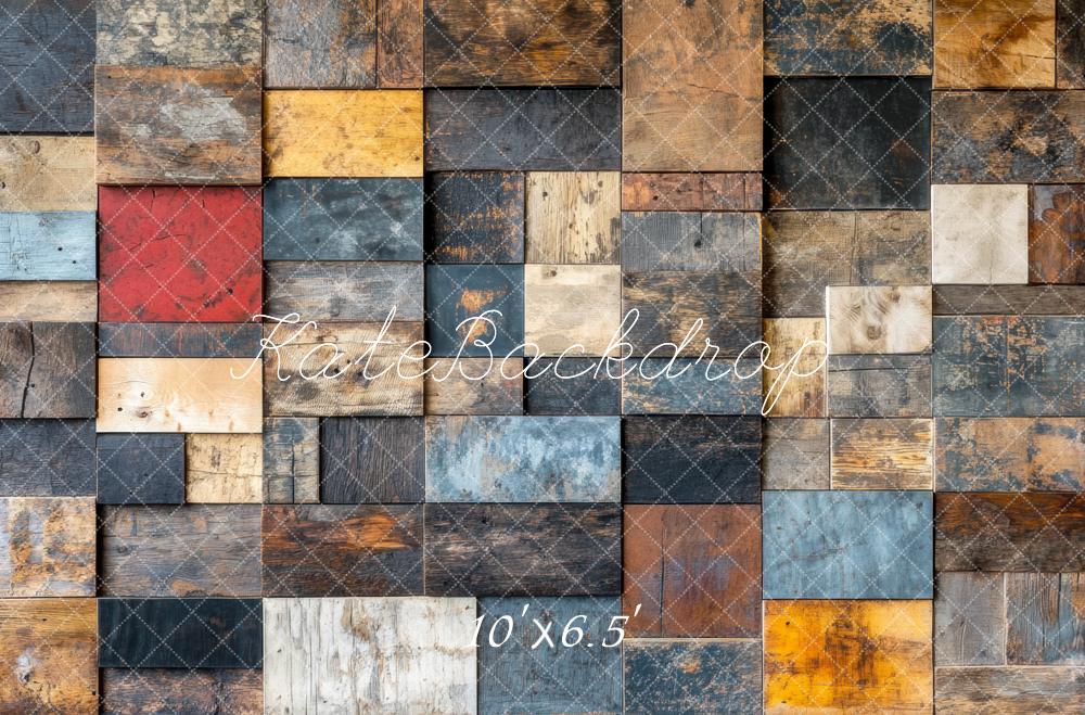 Kate Bois Patchwork Texture Coloré Mur/Sol Toile de fond conçue par Mini MakeBelieve