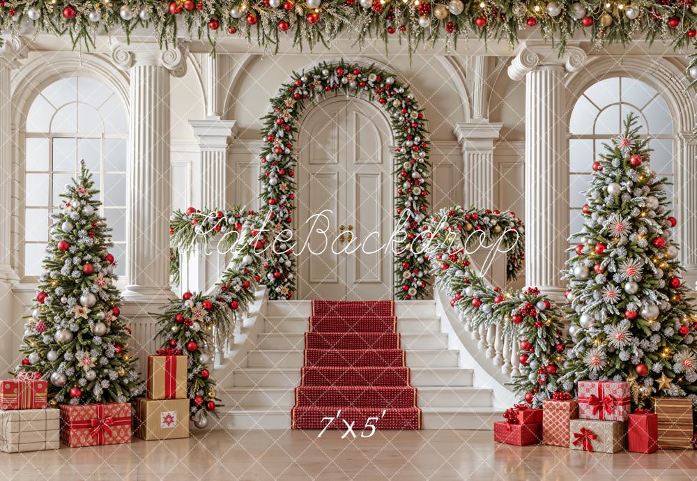 Kate Noël Escalier Sapins Arche Porte Toile de fond conçue par Emetselch - Kate Backdrop FR
