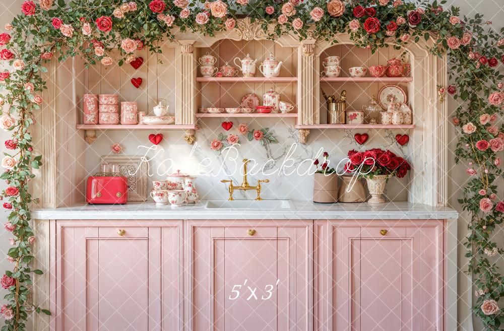 Kate Saint Valentin Cuisine Vaisselle Fleurs Toile de fond conçue par Emetselch