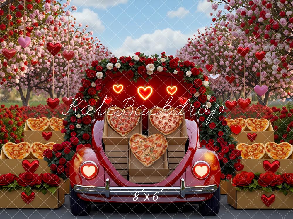 Kate Saint Valentin Voiture Coeurs Fleurs Toile de fond conçue par Mini MakeBelieve - Kate Backdrop FR