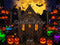 Kate Halloween Maison Citrouilles Lune Toile de fond conçue par Patty Roberts