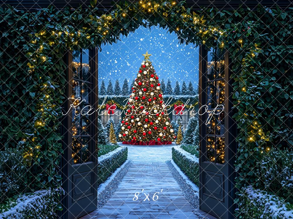 Kate Sapin de Noël Lumières Porte Neige Toile de fond conçue par Mini MakeBelieve - Kate Backdrop FR