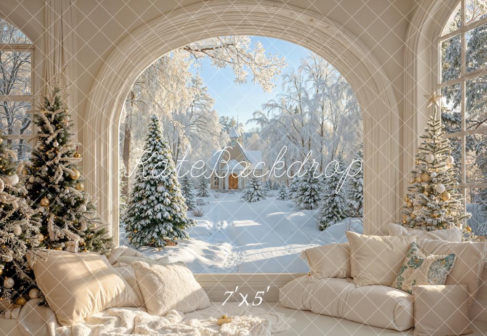 Kate Hiver Salon Noël Fenêtre Neige Toile de fond conçue par Emetselch - Kate Backdrop FR