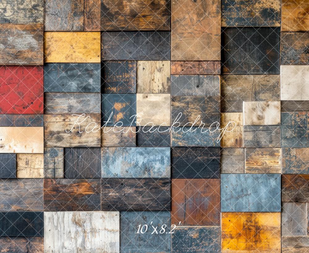 Kate Bois Patchwork Texture Coloré Mur/Sol Toile de fond conçue par Mini MakeBelieve