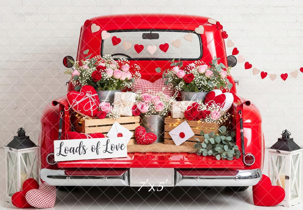 Kate Saint Valentin Camion Rouge Fleurs Lettres Toile de fond conçue par Patty Roberts