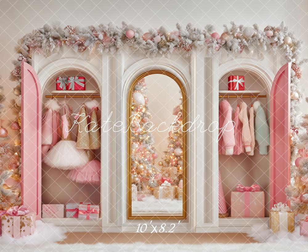 Kate Noël Armoire Cadeaux Sapins Rose Toile de fond conçue par Patty Roberts - Kate Backdrop FR