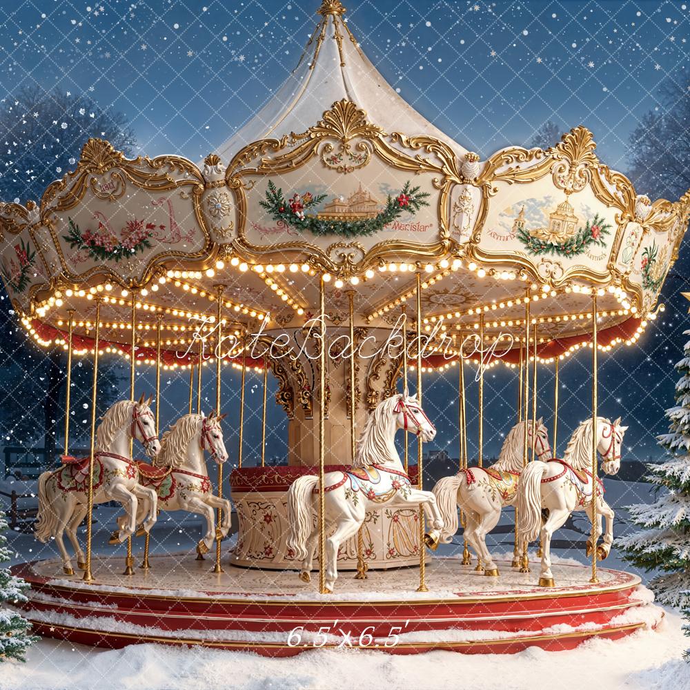 Kate Noël Carrousel Arbres Neige Toile de fond conçue par Emetselch - Kate Backdrop FR