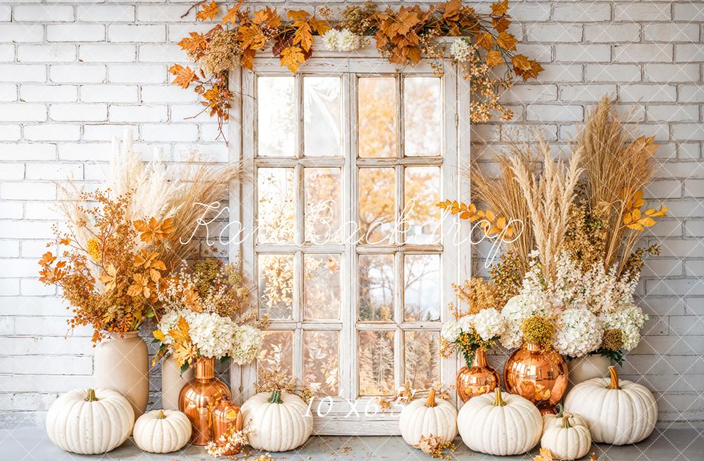 Kate Automne Fenêtre Citrouilles Briques Toile de fond conçue par Emetselch