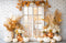 Kate Automne Citrouilles Fleurs Briques Toile de fond en Laine conçue par Emetselch