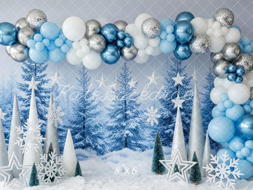 Kate Hiver Arbres Ballons Étoiles Neige Toile de fond conçue par Patty Roberts