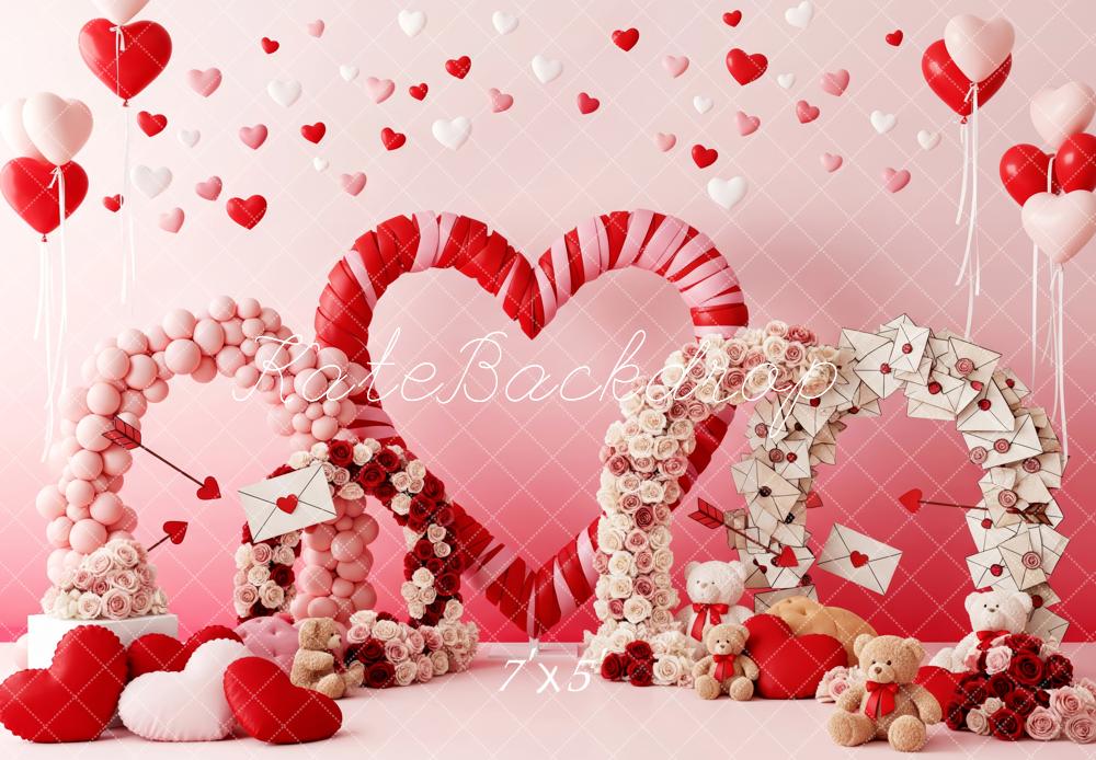 Kate Saint Valentin Cœurs Lettres Ballons Toile de fond conçue par Patty Roberts - Kate Backdrop FR