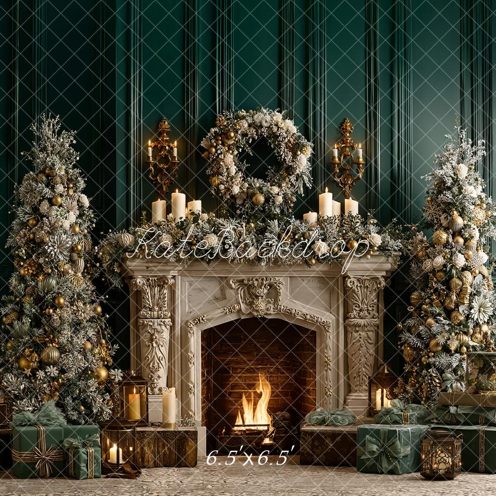 Kate Noël Cheminée Sapins Bougies Décorations Toile de fond conçue par Emetselch - Kate Backdrop FR