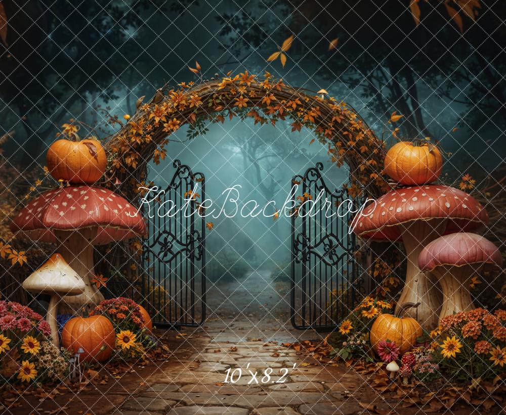 Kate Automne Portail Champignons Citrouilles Toile de fond en Laine conçue par Emetselch