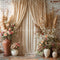 Kate Bohème Beige Rideau Fleurs Brique Toile de fond conçue par Emetselch