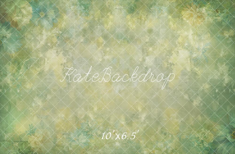 Kate Floral Vert Pastel Abstrait Sol Toile de fond en Laine conçue par Kate Image