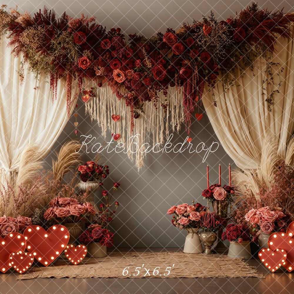 Kate Saint Valentin Fleurs Pampas Coeurs Toile de fond conçue par Emetselch