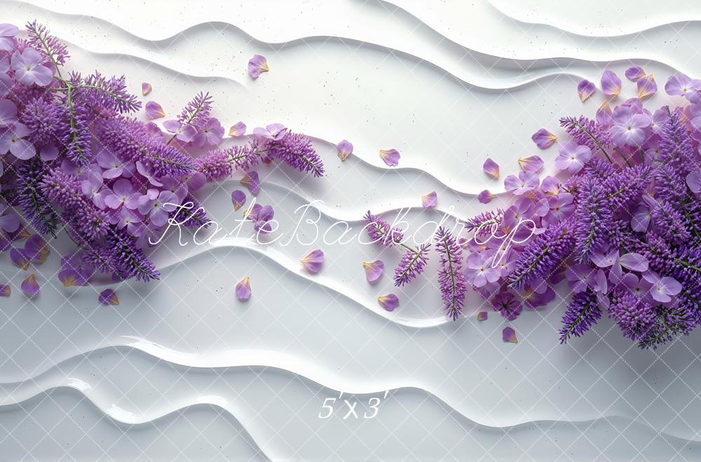 Kate Fleurs Violettes Ondes Blanches Toile de fond conçue par Mini MakeBelieve