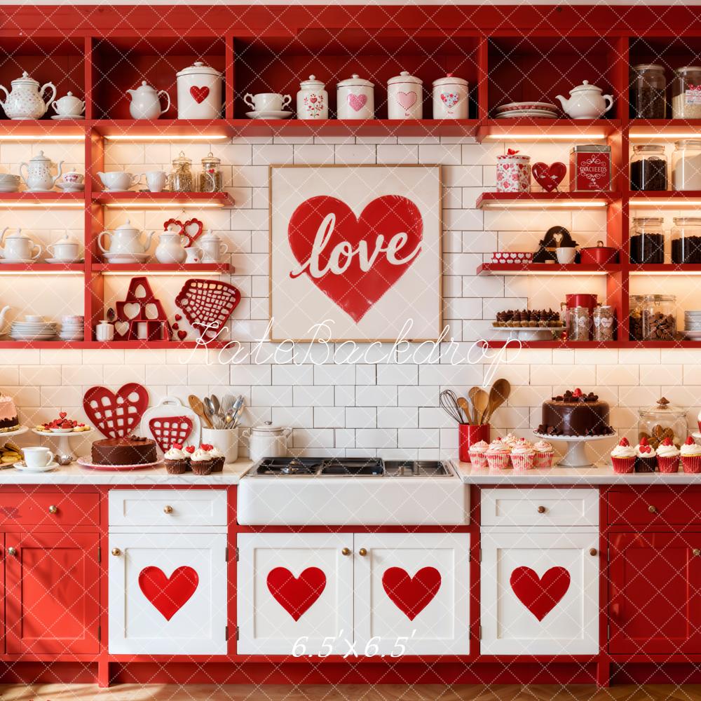 Kate Saint Valentin Cuisine Rouge Cœurs Toile de fond conçue par Emetselch - Kate Backdrop FR
